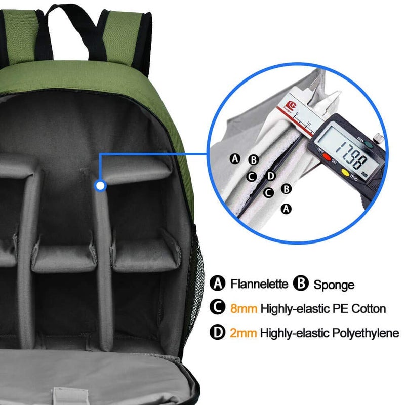 CADeN Camera Backpack Bag Professional for DSLR/SLR Mirrorless Camera Waterproof, Camera Case Compatible for Sony Canon Nikon Camera and Lens Tripod Accessories Green - Image 5